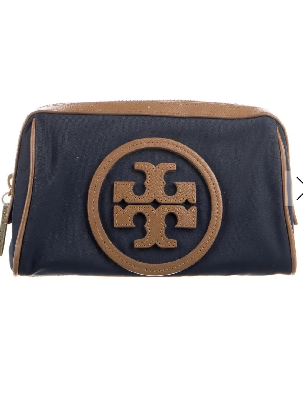 Tory Burch Navy and Brown Embossed Logo Upcycled Beauty to Crossbody Bag